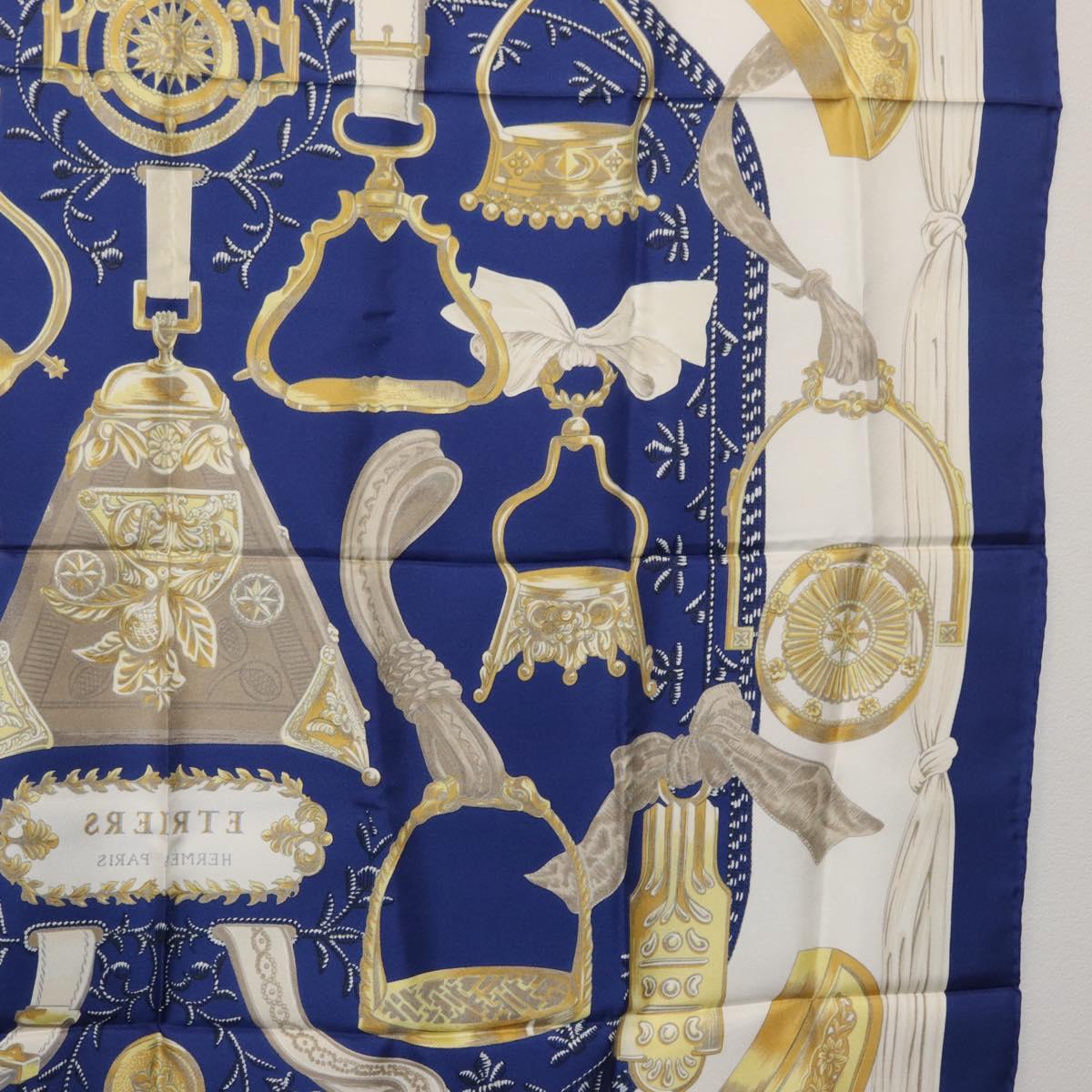 HERMES Carre 90 Scarf ""ETRIERS"" Silk Blue Auth 170351V