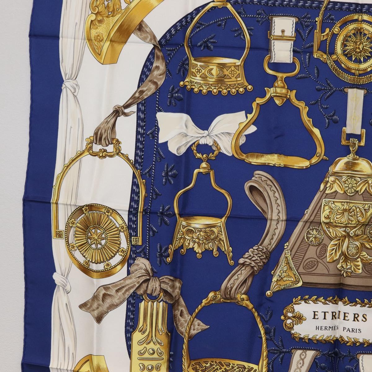 HERMES Carre 90 Scarf ""ETRIERS"" Silk Blue Auth 170351V
