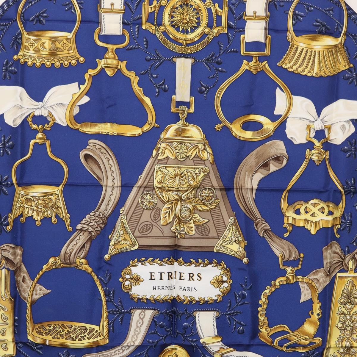 HERMES Carre 90 Scarf ""ETRIERS"" Silk Blue Auth 170351V