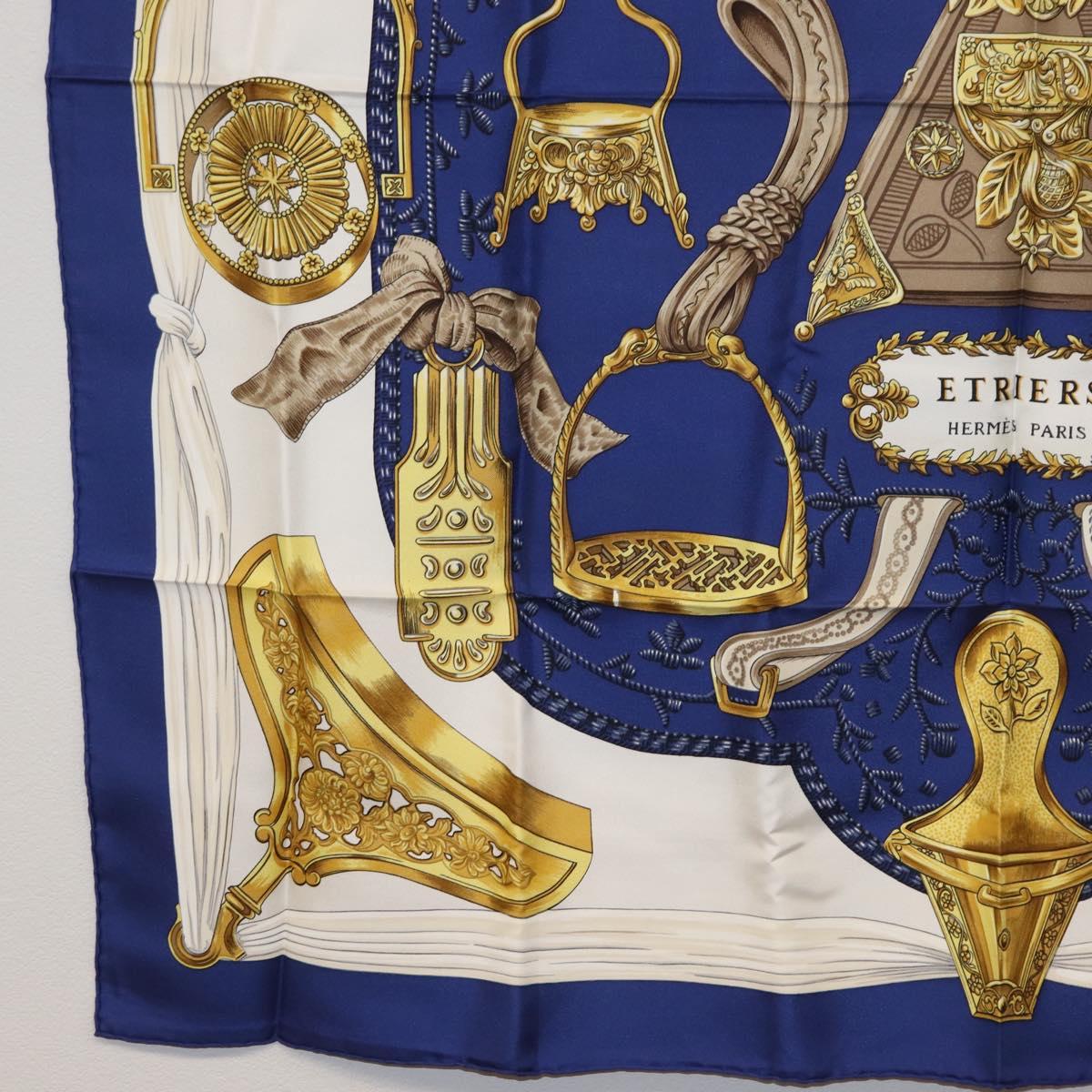 HERMES Carre 90 Scarf ""ETRIERS"" Silk Blue Auth 170351V