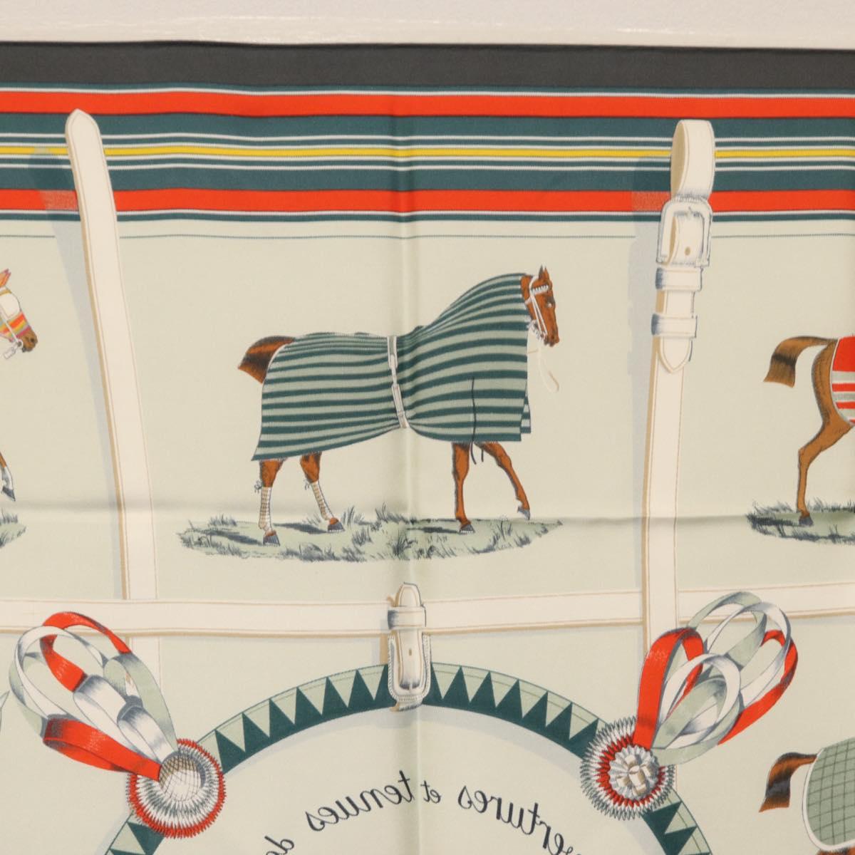 HERMES Carre 90 Scarf ""Couvertures et Tenues de Jour"" Silk Green Auth 170358V