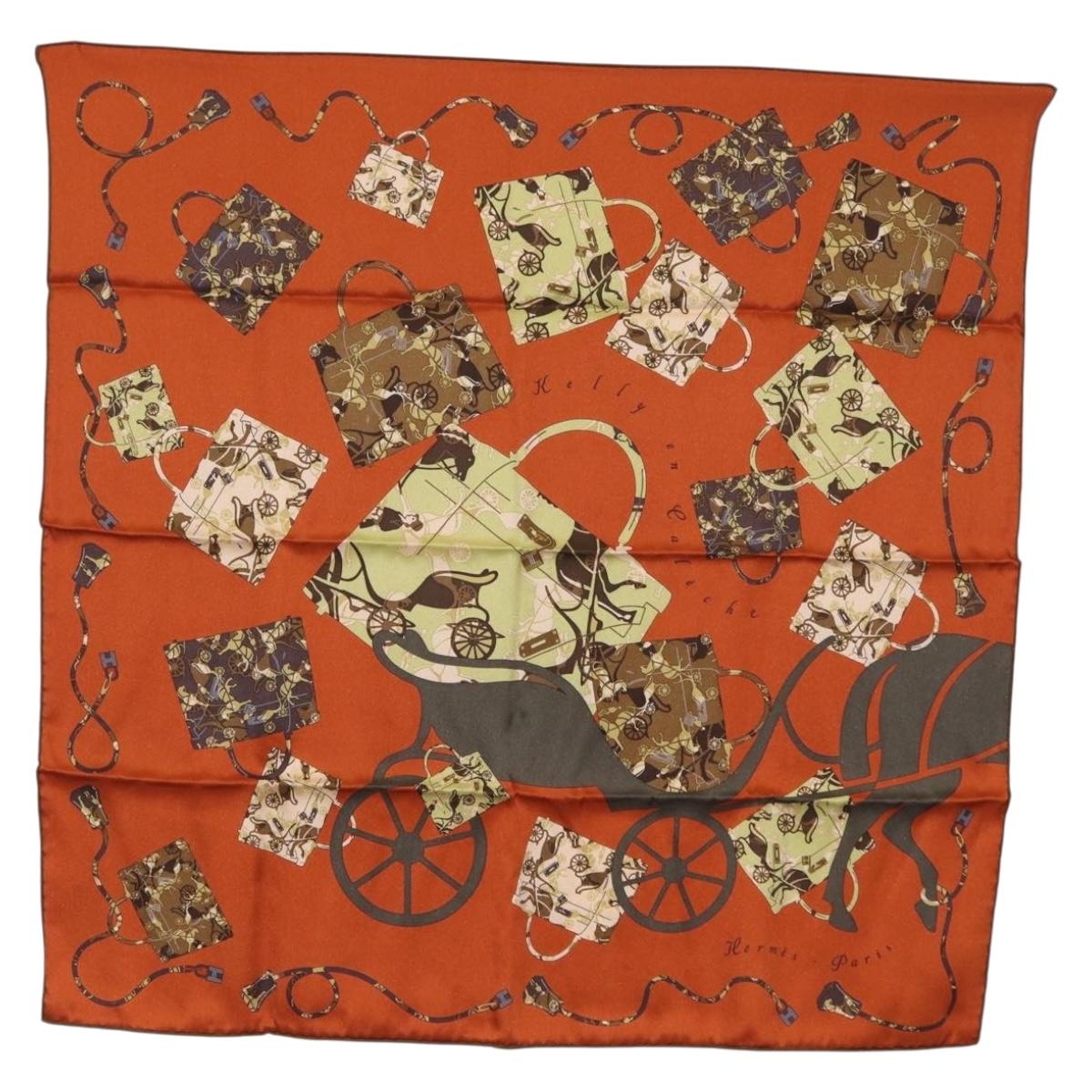 HERMES Carre 70 Scarf ""Kelly en Caleche"" Silk Brown Auth 170362V