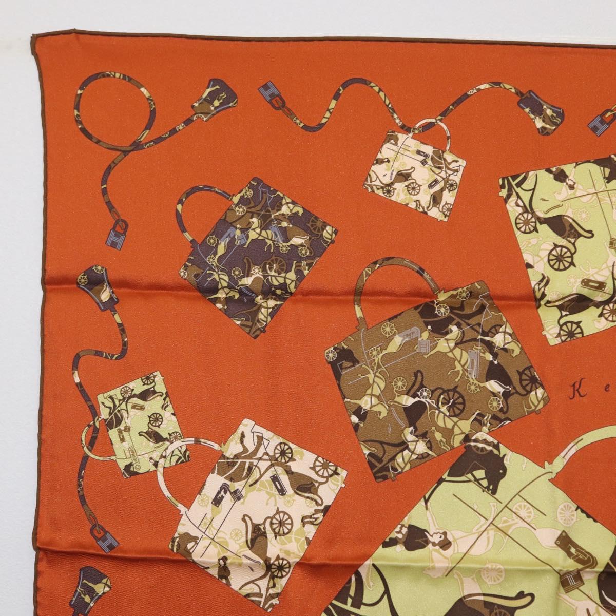 HERMES Carre 70 Scarf ""Kelly en Caleche"" Silk Brown Auth 170362V