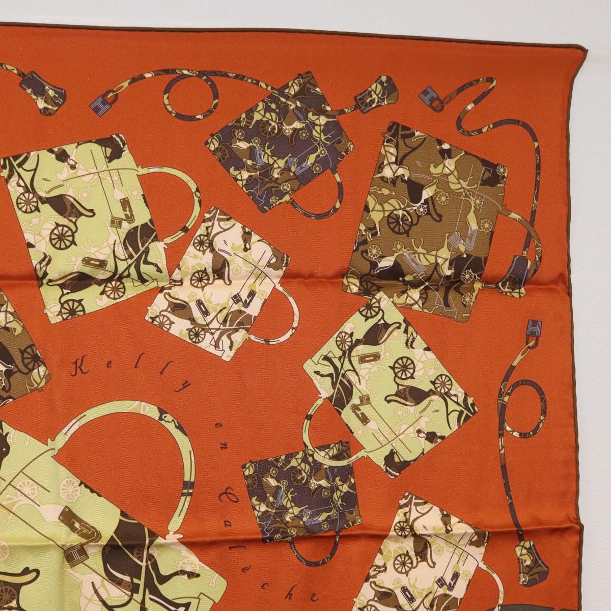 HERMES Carre 70 Scarf ""Kelly en Caleche"" Silk Brown Auth 170362V