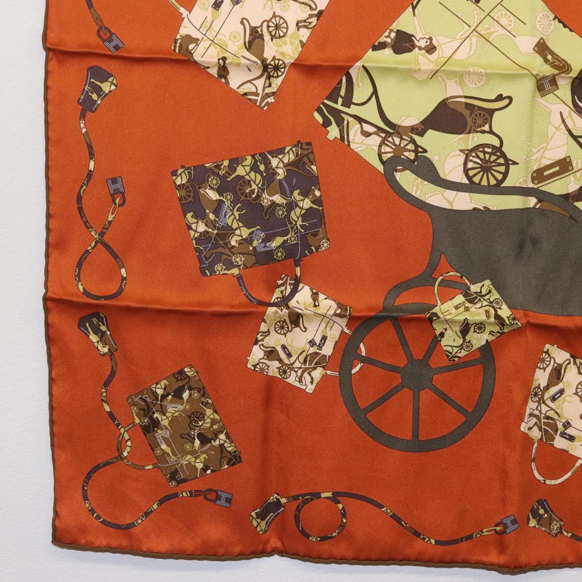 HERMES Carre 70 Scarf ""Kelly en Caleche"" Silk Brown Auth 170362V