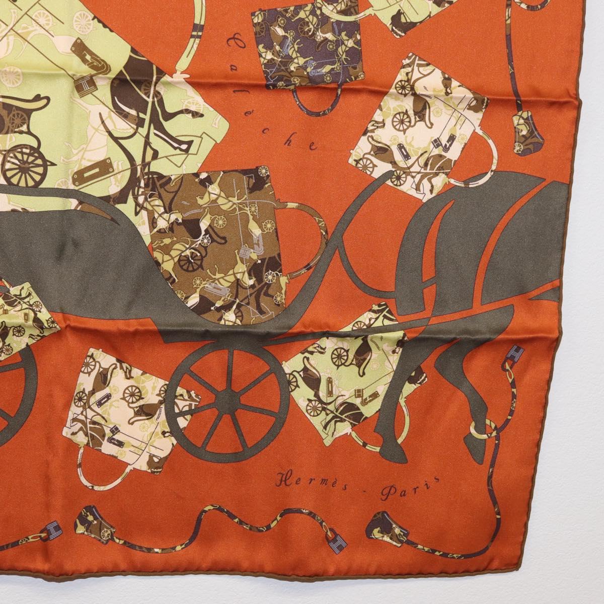 HERMES Carre 70 Scarf ""Kelly en Caleche"" Silk Brown Auth 170362V