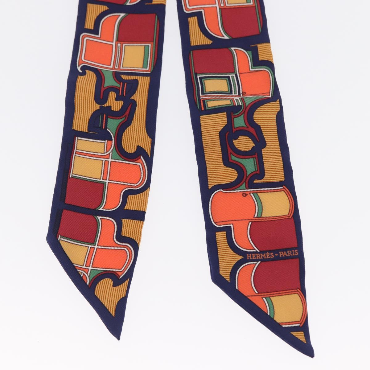 HERMES Twilly Scarf Horse Carriage Silk Navy Auth 170363V