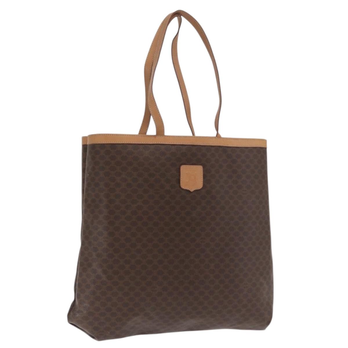 CELINE Macadam Canvas Tote Bag PVC Leather Brown Gold Auth 170367