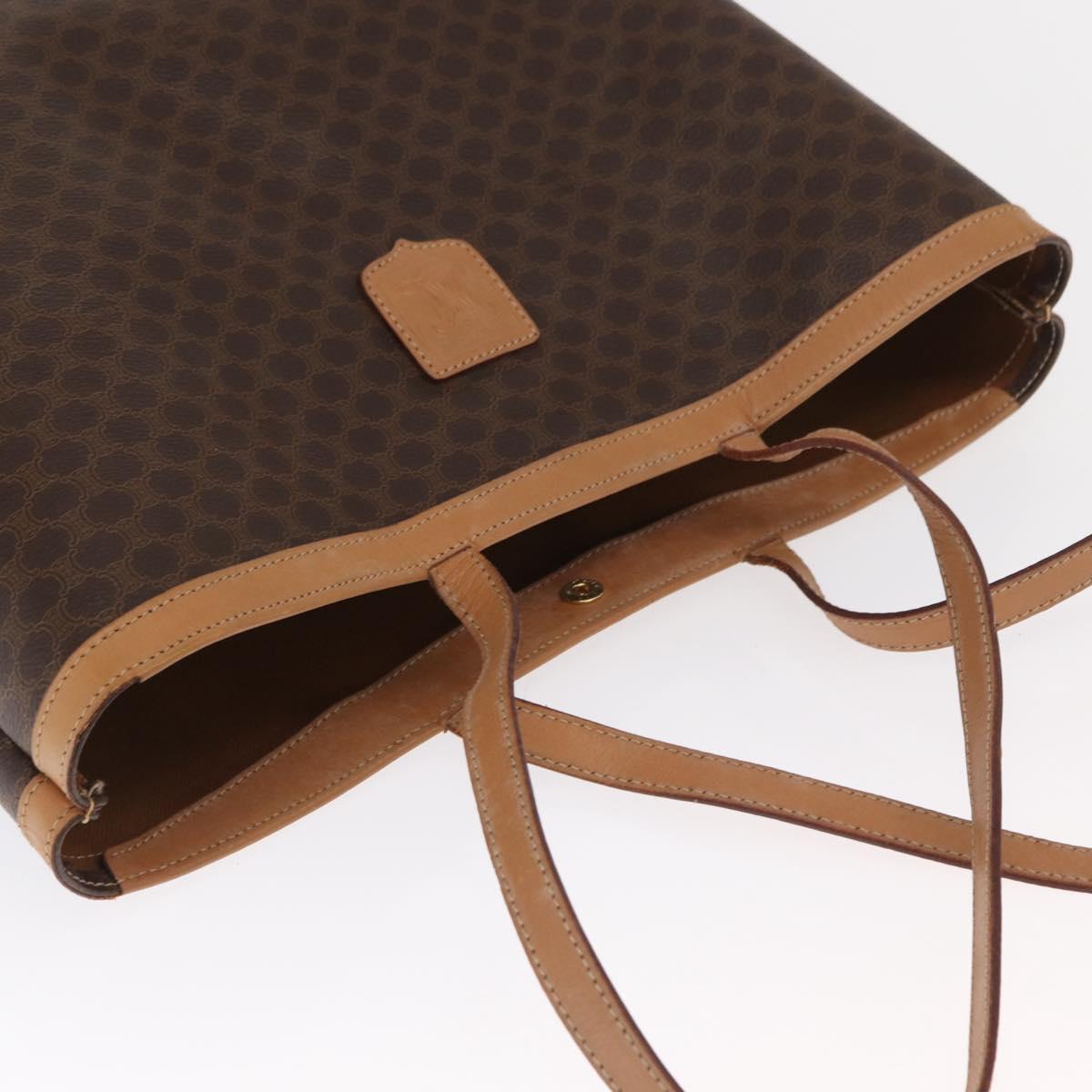 CELINE Macadam Canvas Tote Bag PVC Leather Brown Gold Auth 170367