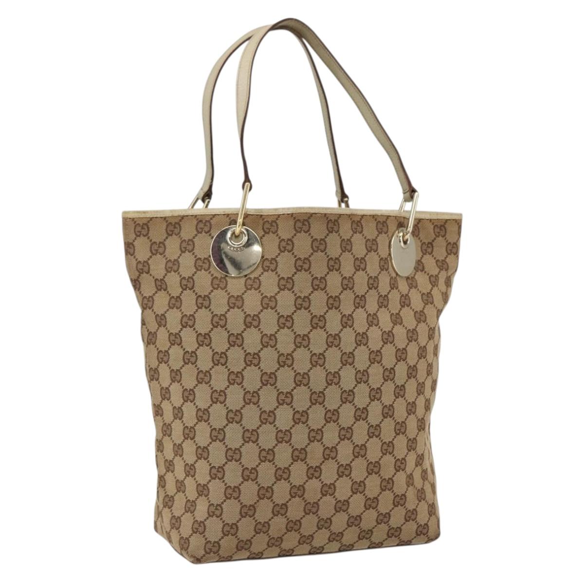 GUCCI GG Canvas Tote Bag Beige Gold 120836 Auth 170368