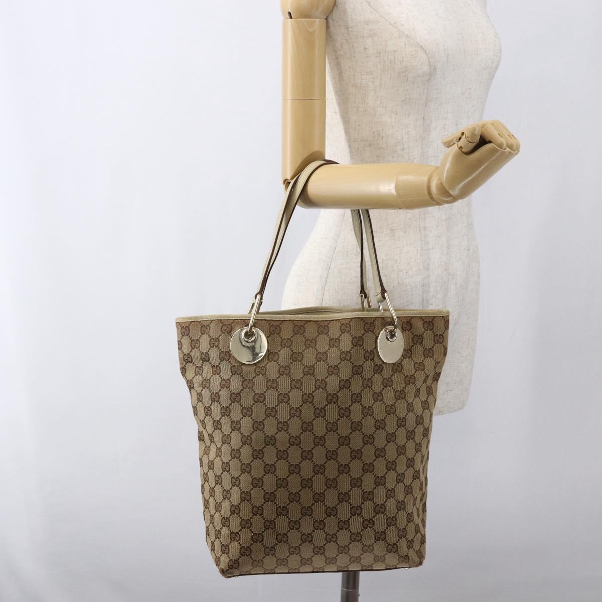 GUCCI GG Canvas Tote Bag Beige Gold 120836 Auth 170368