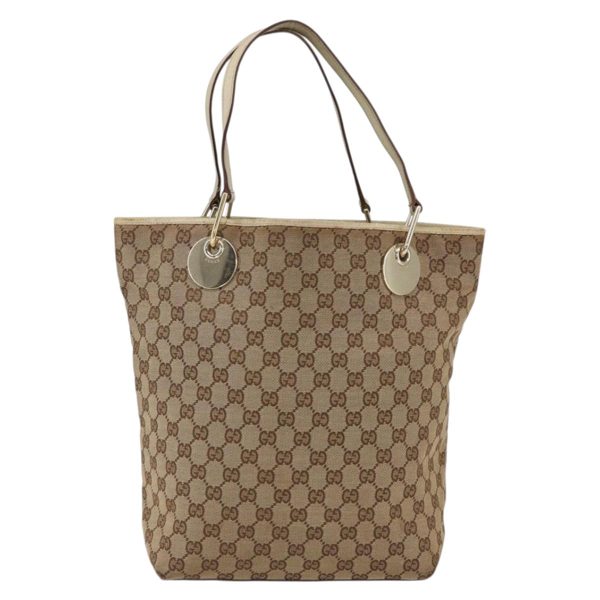 GUCCI GG Canvas Tote Bag Beige Gold 120836 Auth 170368