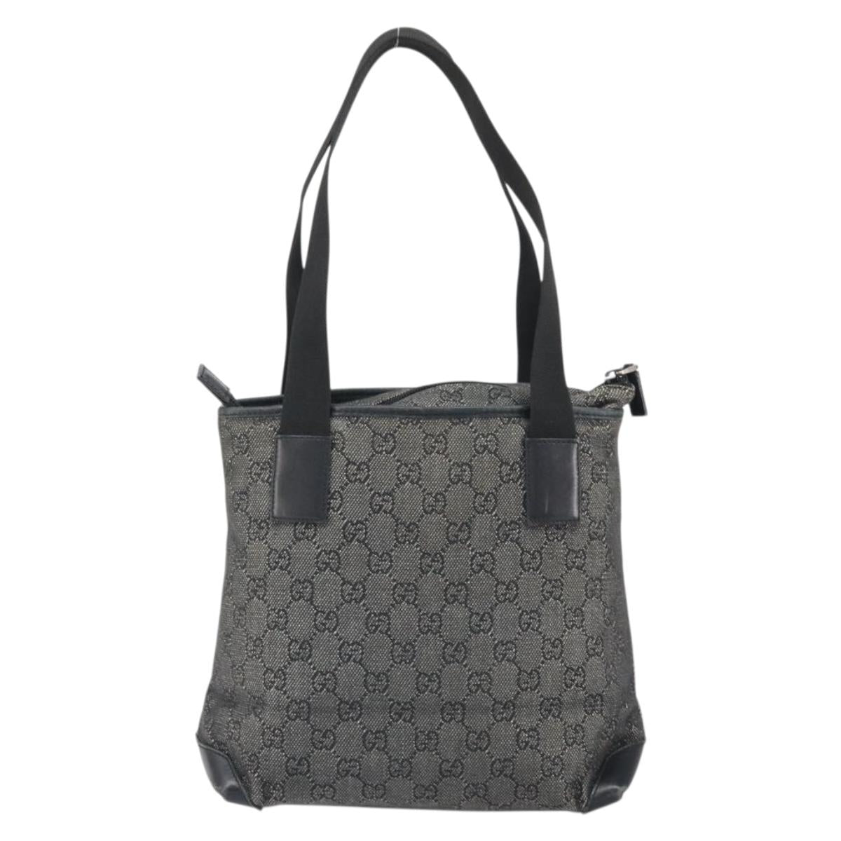 GUCCI GG Canvas Tote Bag Black Silver 28893 Auth 170369