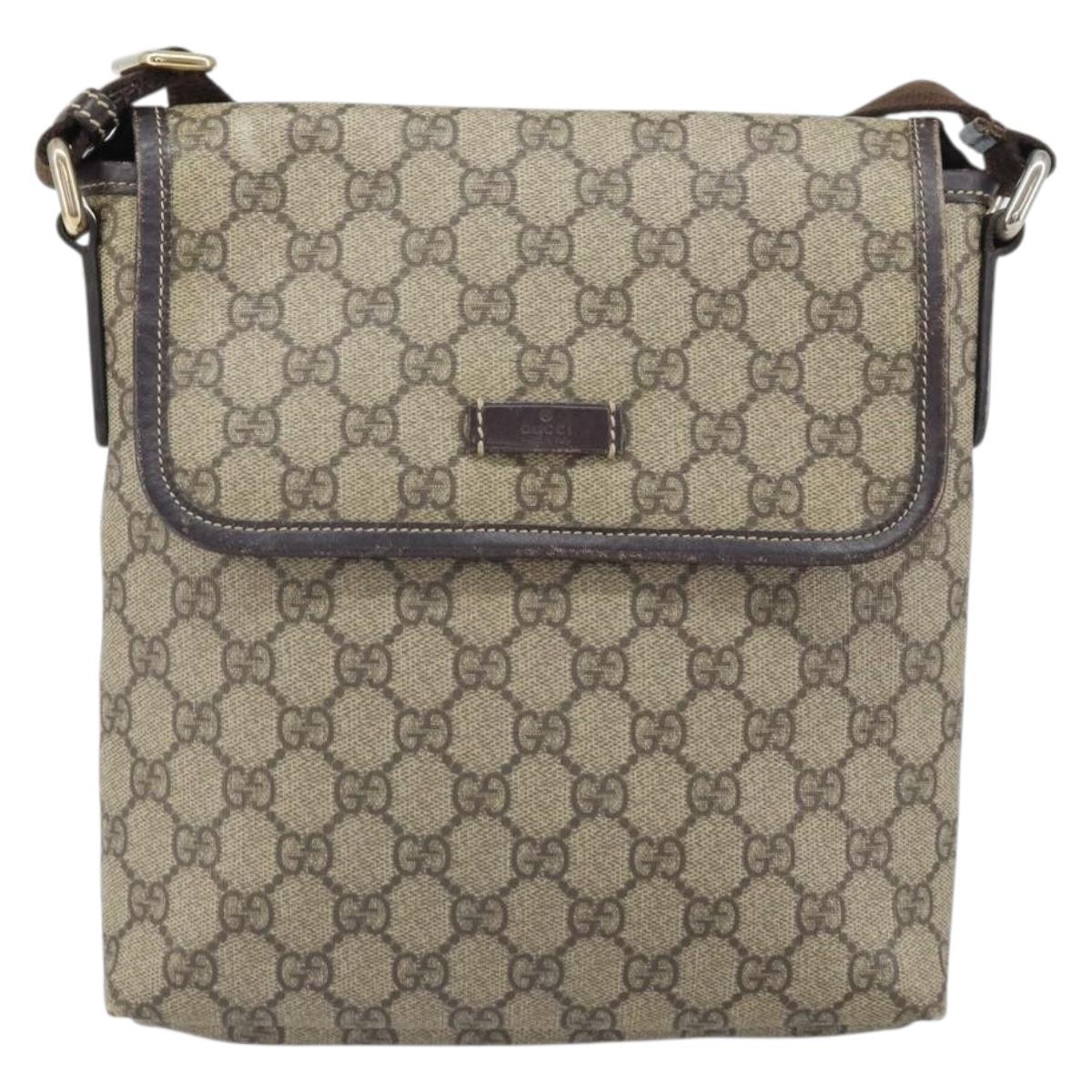 GUCCI GG Supreme Shoulder Bag PVC Beige Gold 223666 Auth 170370
