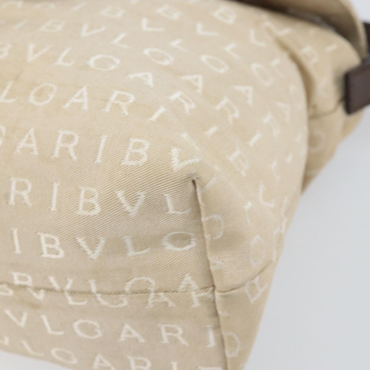 BVLGARI Logo Mania Shoulder Bag Canvas Beige Silver Auth 170371
