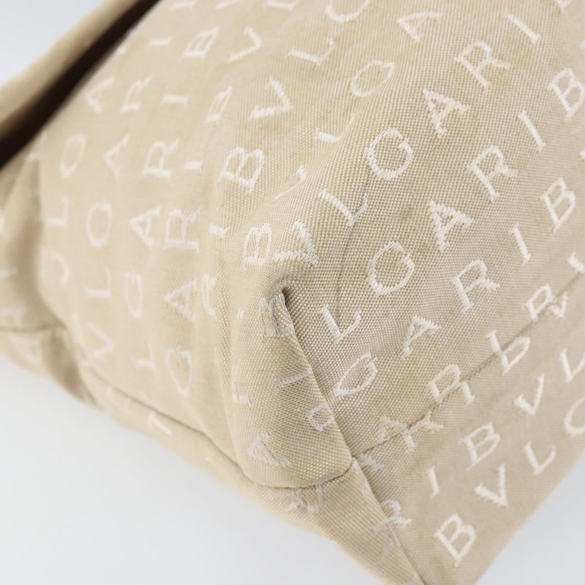 BVLGARI Logo Mania Shoulder Bag Canvas Beige Silver Auth 170371