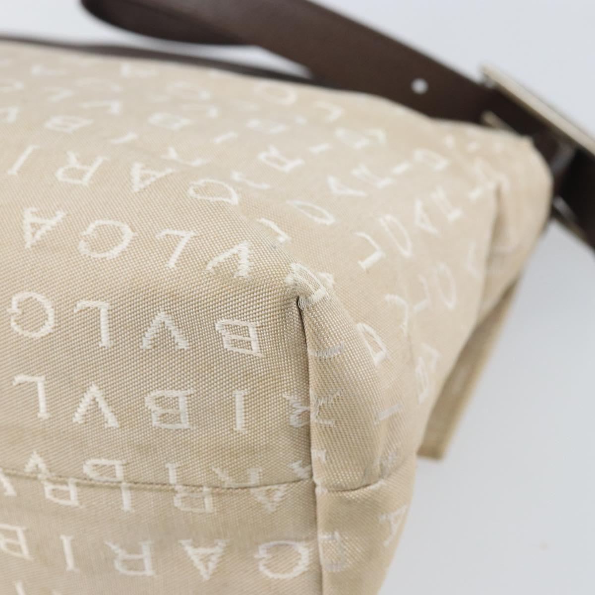 BVLGARI Logo Mania Shoulder Bag Canvas Beige Silver Auth 170371