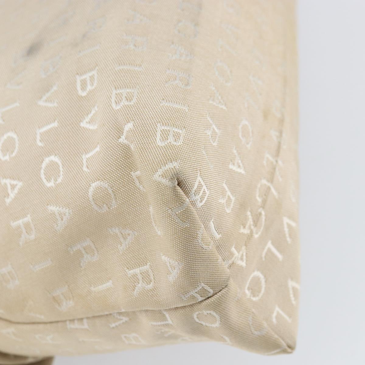 BVLGARI Logo Mania Shoulder Bag Canvas Beige Silver Auth 170371