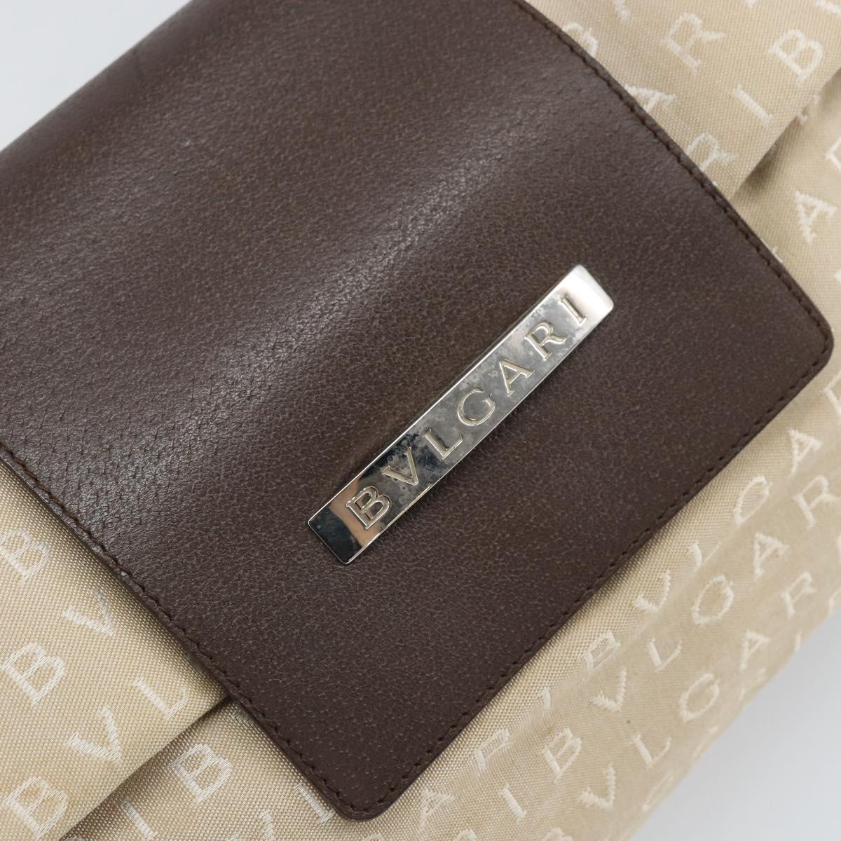 BVLGARI Logo Mania Shoulder Bag Canvas Beige Silver Auth 170371