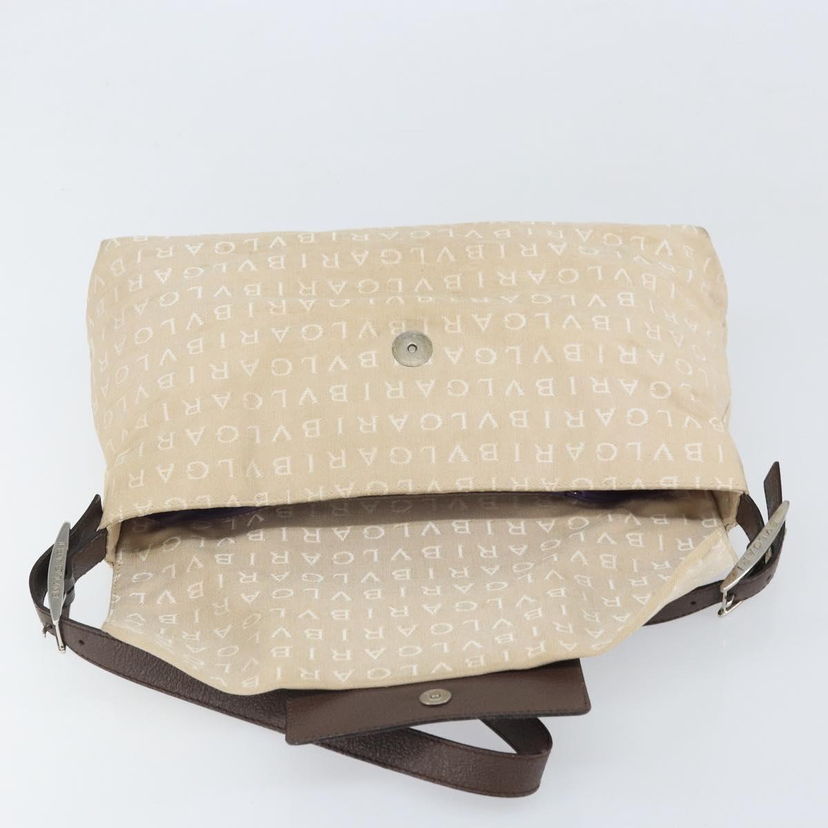 BVLGARI Logo Mania Shoulder Bag Canvas Beige Silver Auth 170371