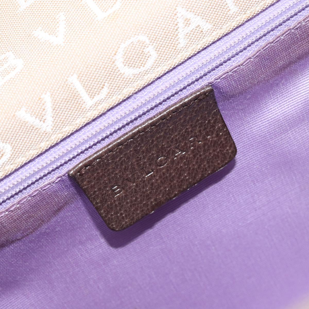 BVLGARI Logo Mania Shoulder Bag Canvas Beige Silver Auth 170371