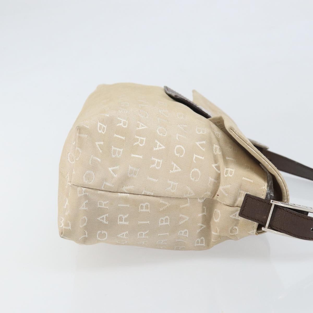 BVLGARI Logo Mania Shoulder Bag Canvas Beige Silver Auth 170371