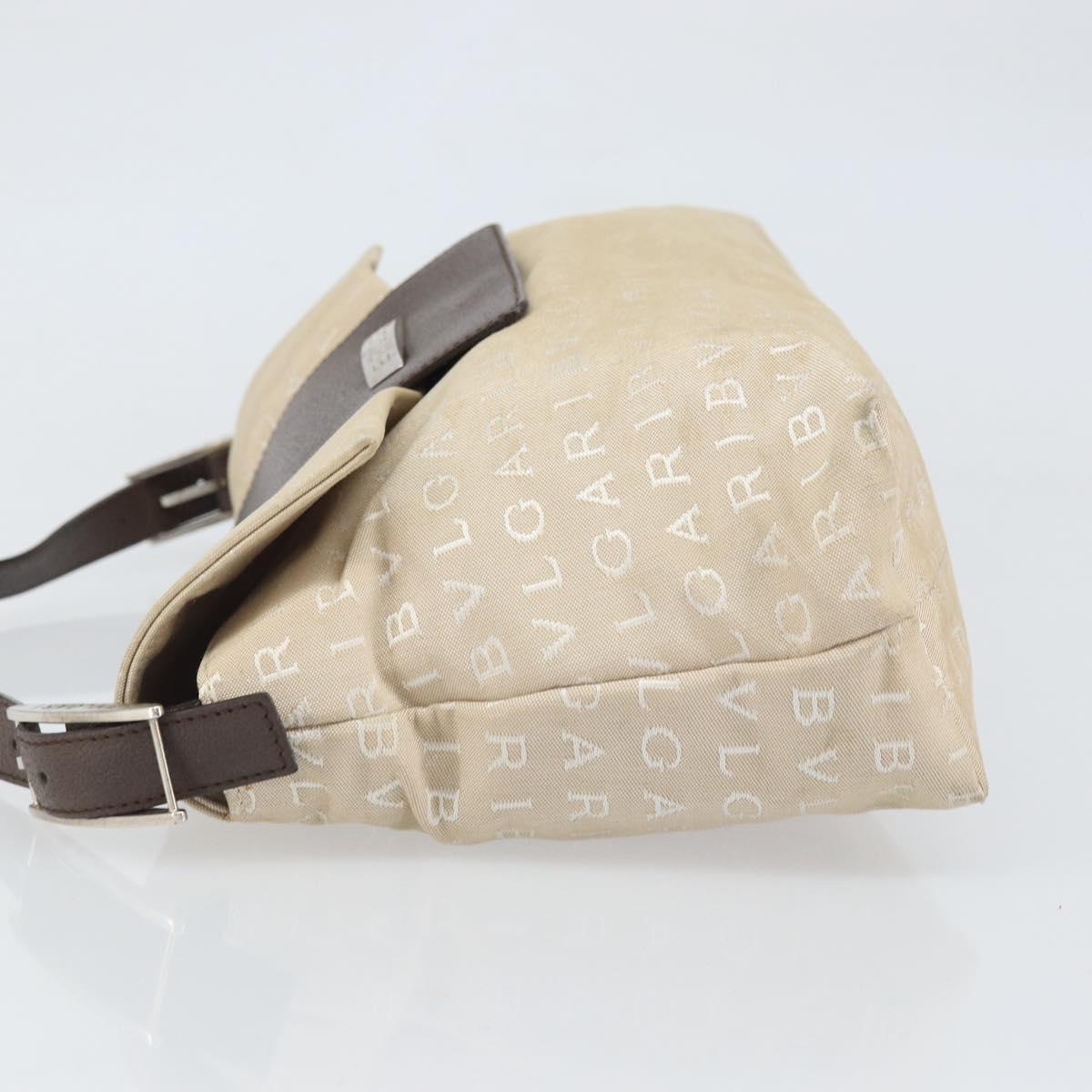 BVLGARI Logo Mania Shoulder Bag Canvas Beige Silver Auth 170371
