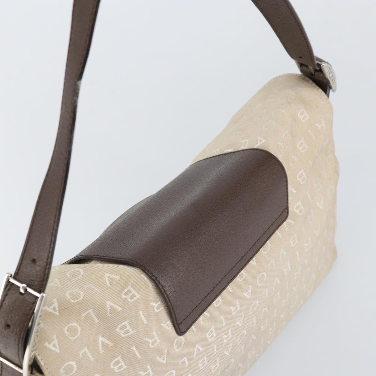 BVLGARI Logo Mania Shoulder Bag Canvas Beige Silver Auth 170371
