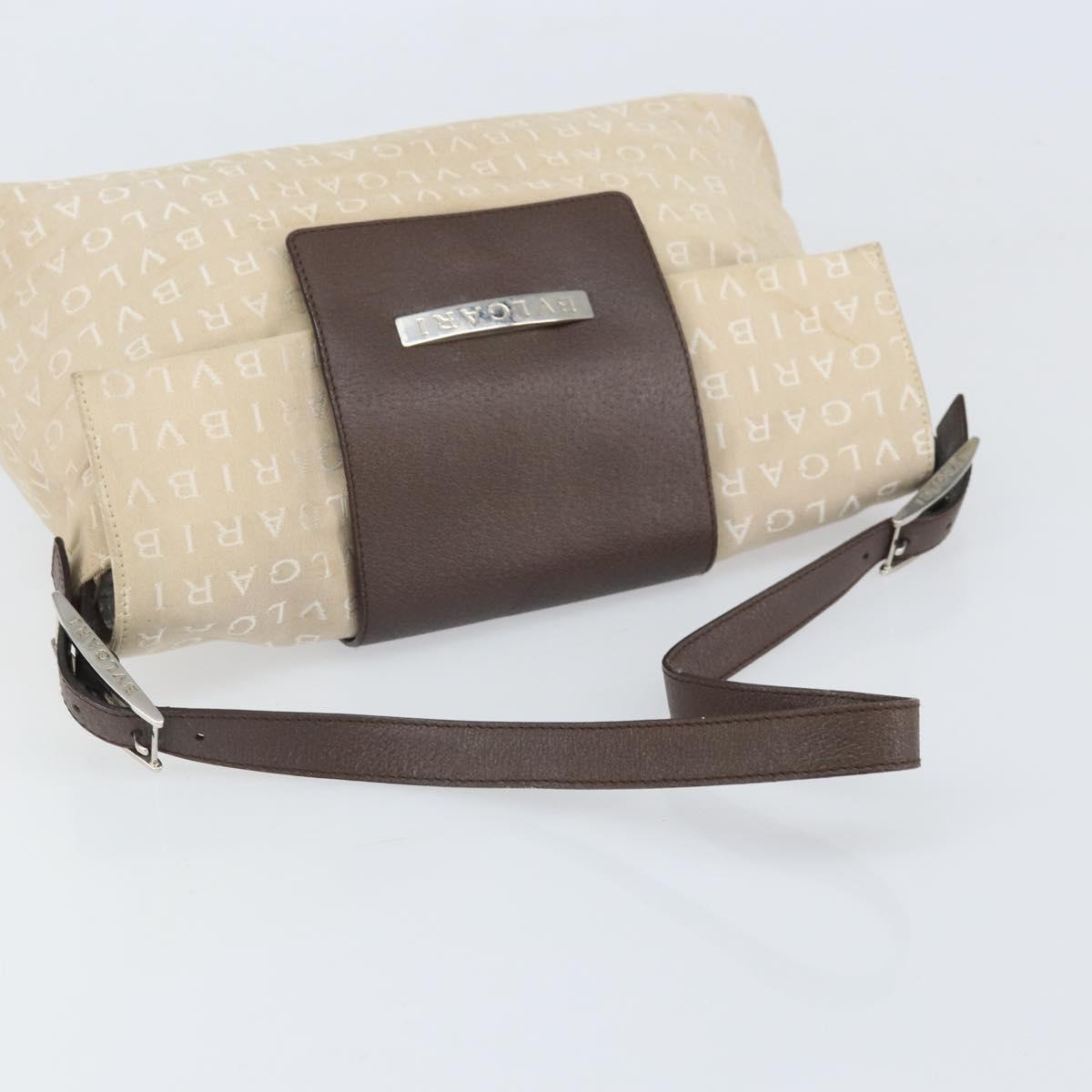 BVLGARI Logo Mania Shoulder Bag Canvas Beige Silver Auth 170371