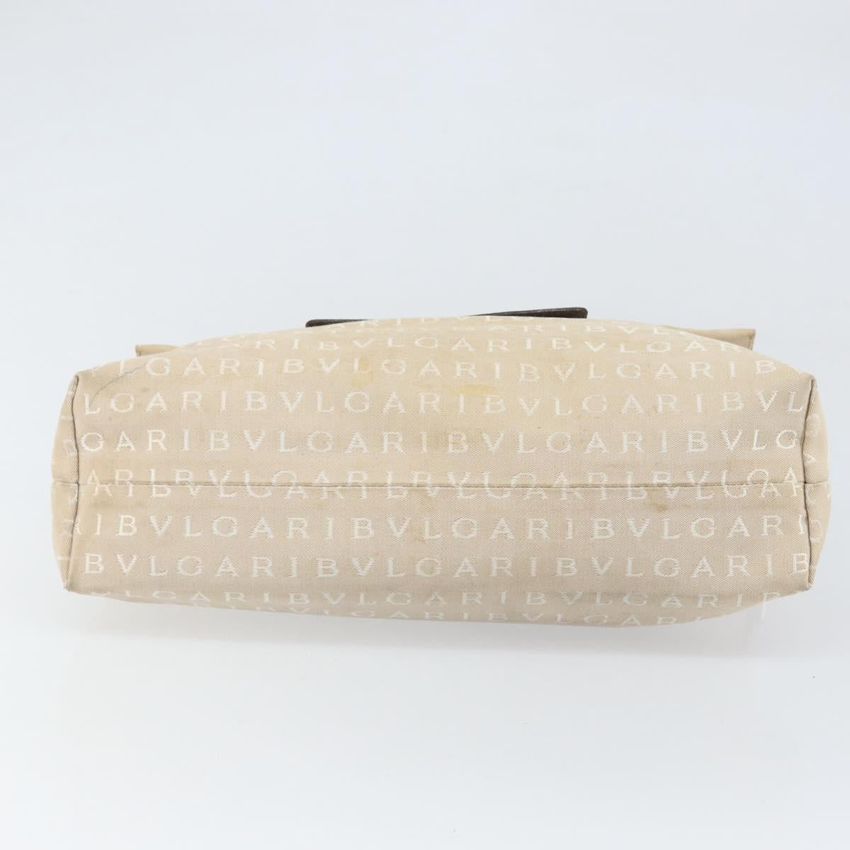 BVLGARI Logo Mania Shoulder Bag Canvas Beige Silver Auth 170371