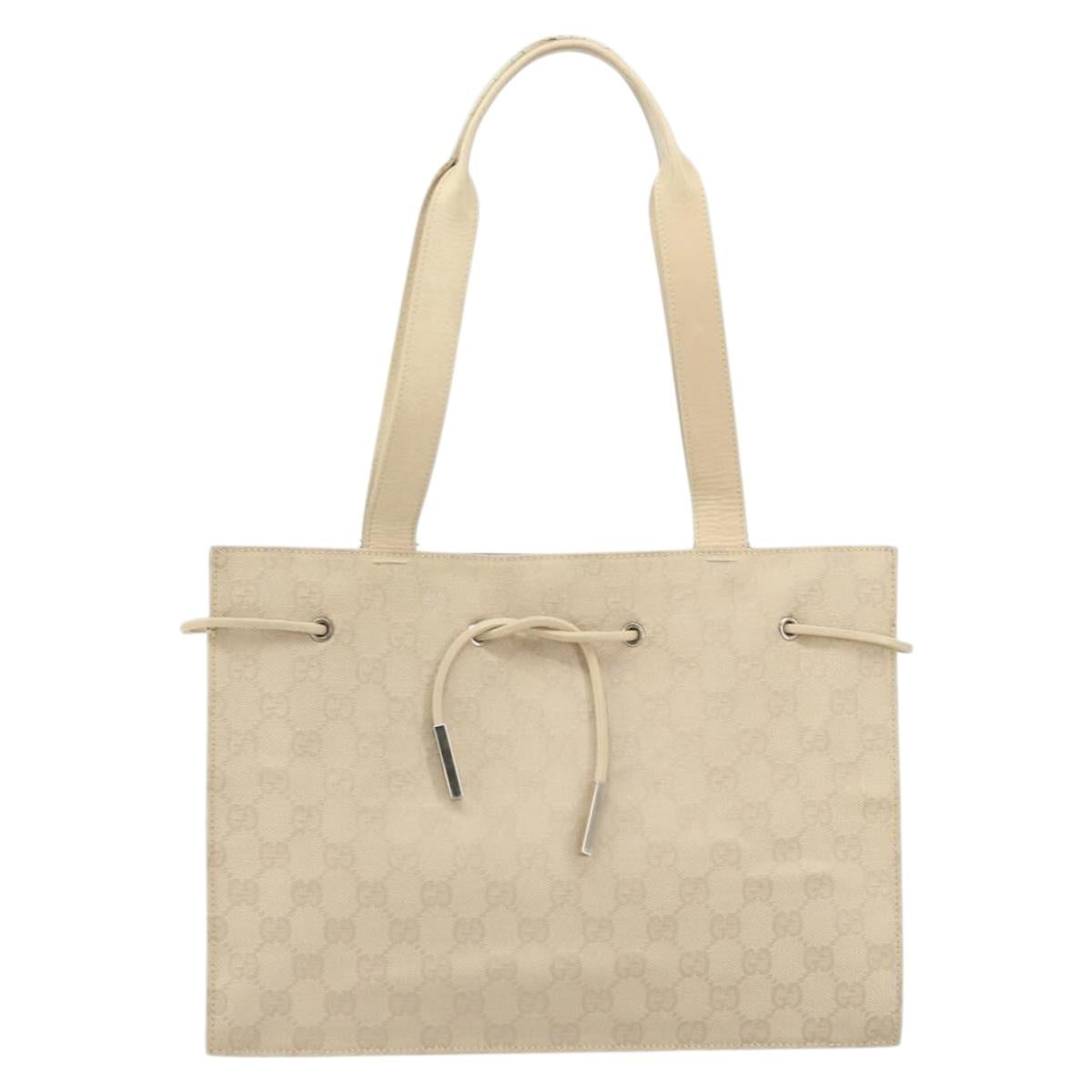 GUCCI GG Canvas Tote Bag Beige Silver 002 1053 Auth 170373