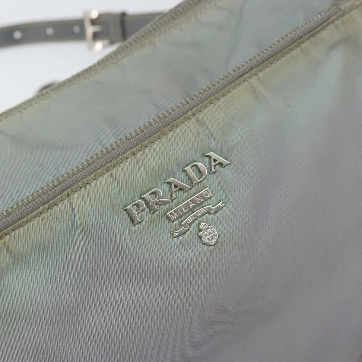 PRADA Shoulder Bag Nylon Gray Silver Auth 170376