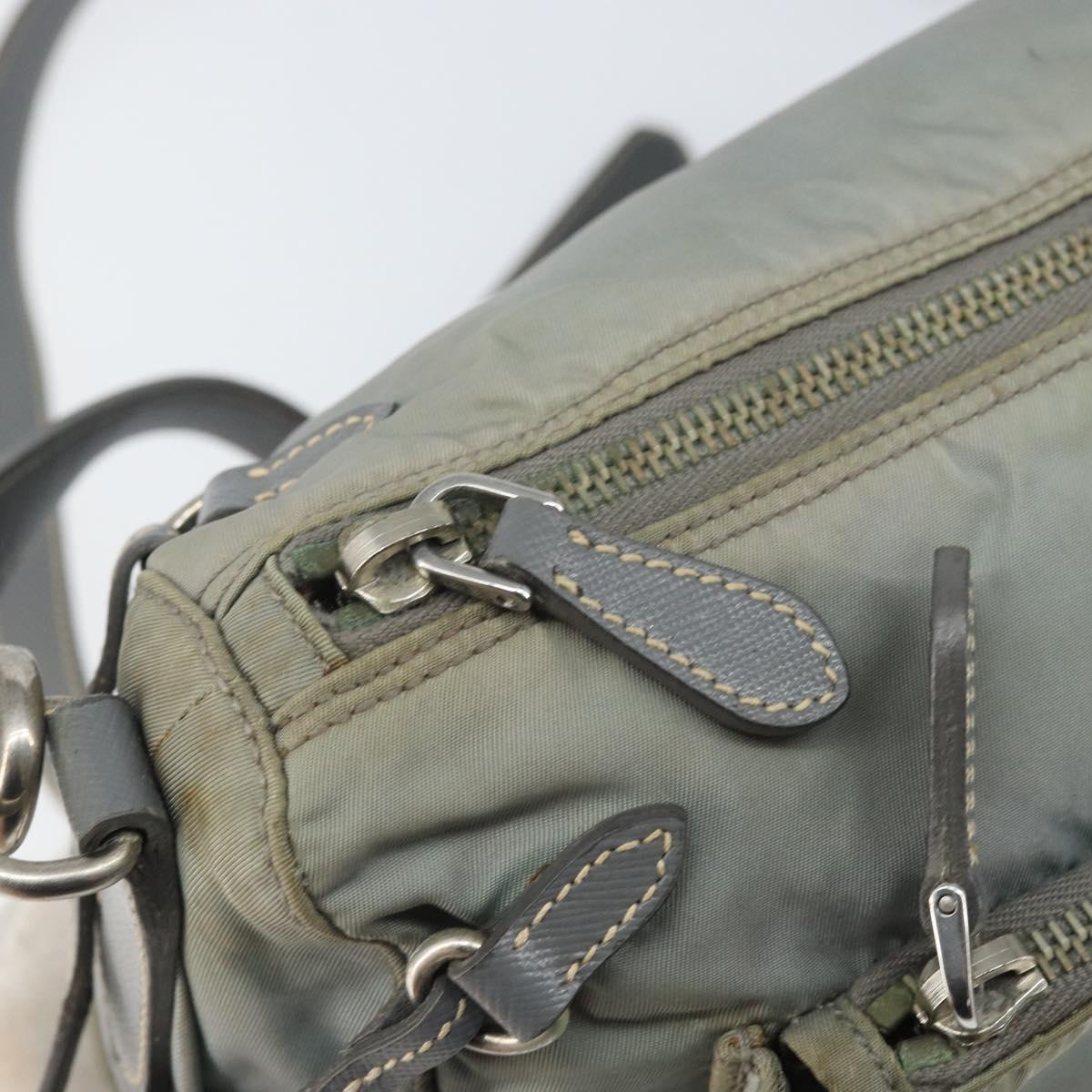 PRADA Shoulder Bag Nylon Gray Silver Auth 170376
