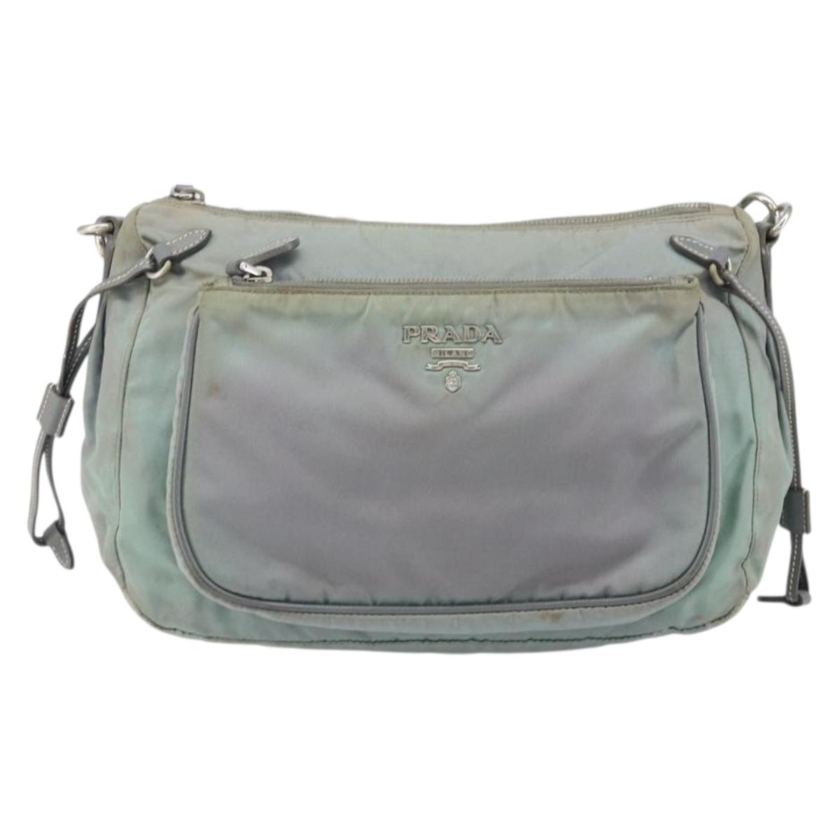 PRADA Shoulder Bag Nylon Gray Silver Auth 170376