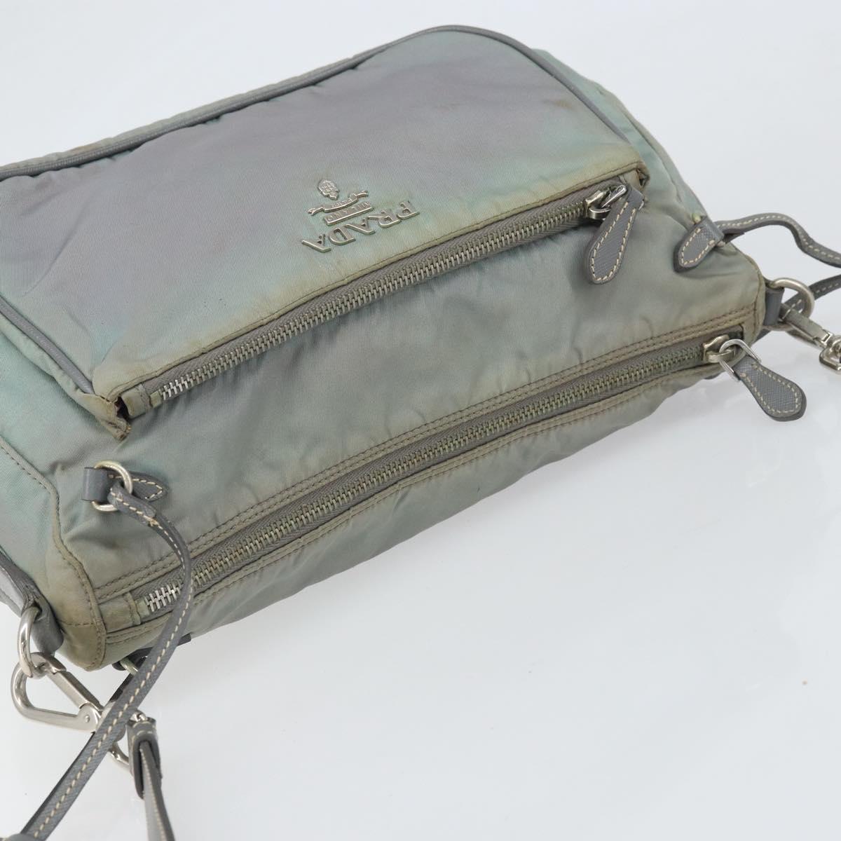 PRADA Shoulder Bag Nylon Gray Silver Auth 170376