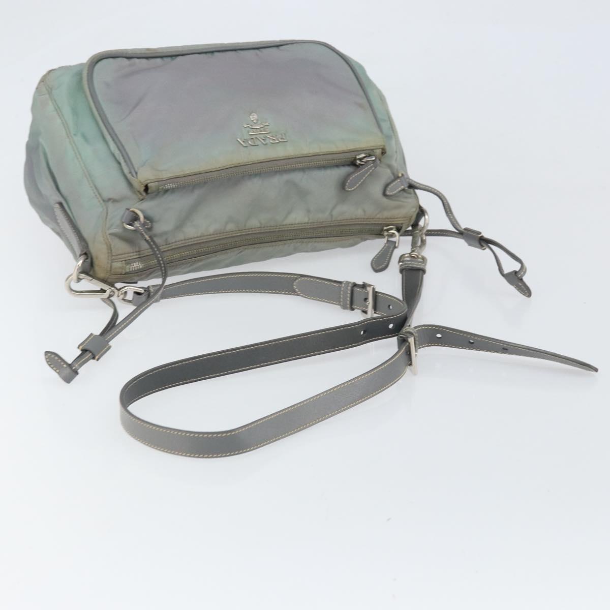 PRADA Shoulder Bag Nylon Gray Silver Auth 170376