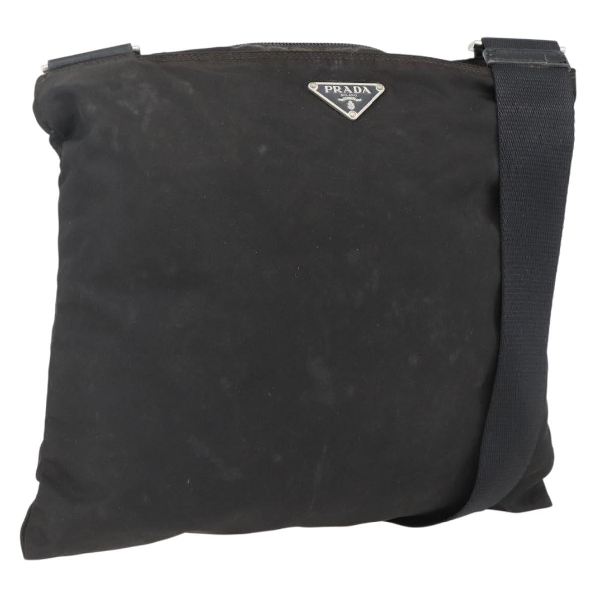 PRADA Shoulder Bag Nylon Black Silver Auth 170378