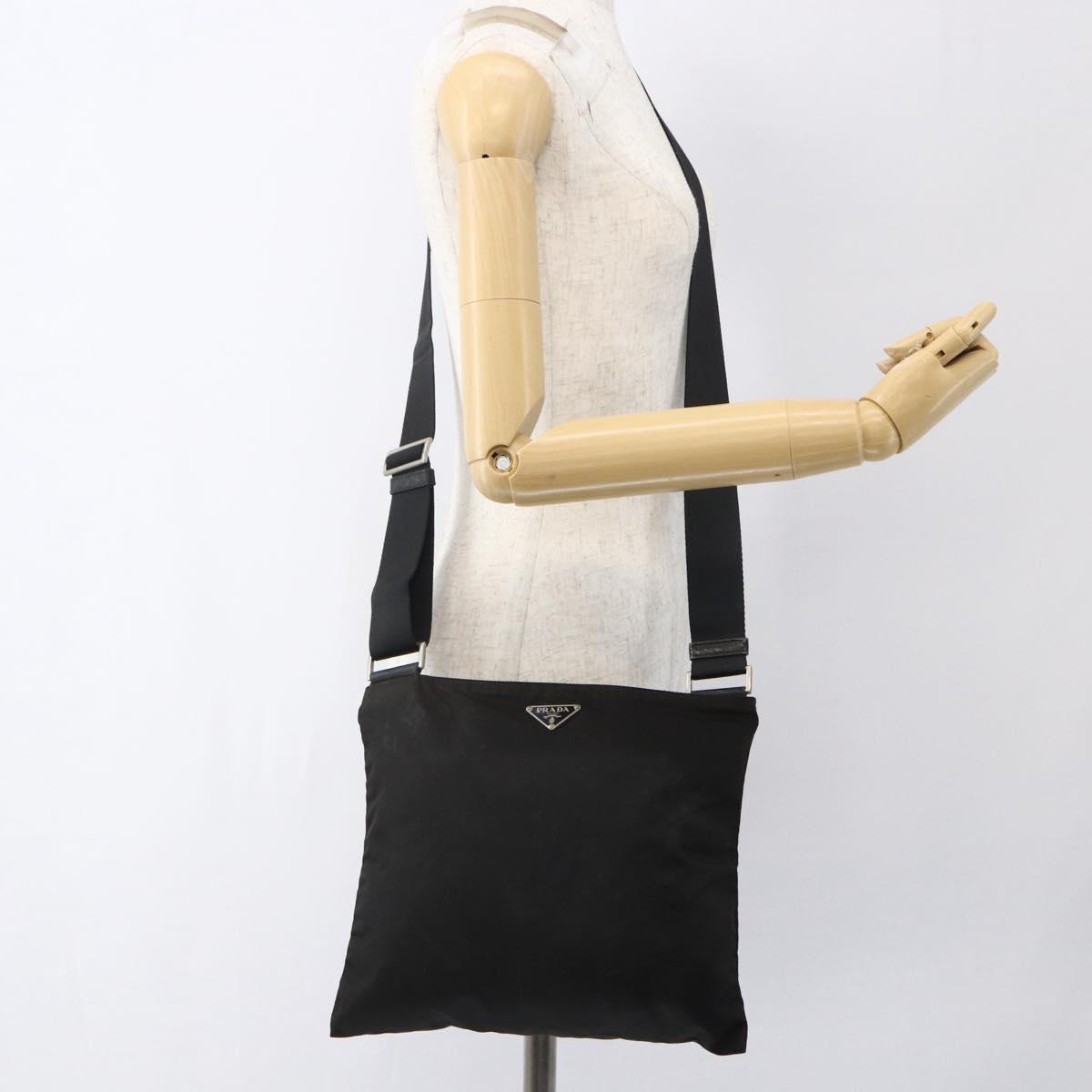 PRADA Shoulder Bag Nylon Black Silver Auth 170378