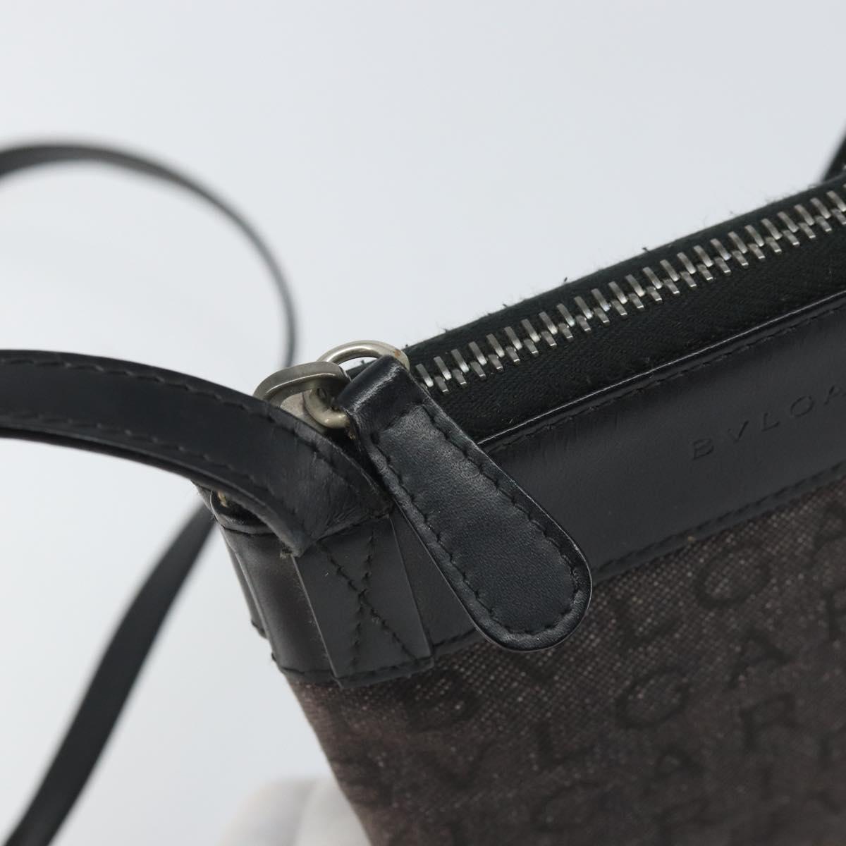 BVLGARI Logo Mania Shoulder Bag Canvas Black Silver Auth 170379