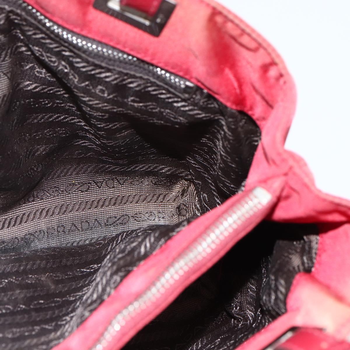 PRADA Hand Bag Nylon Red Silver Auth 170383