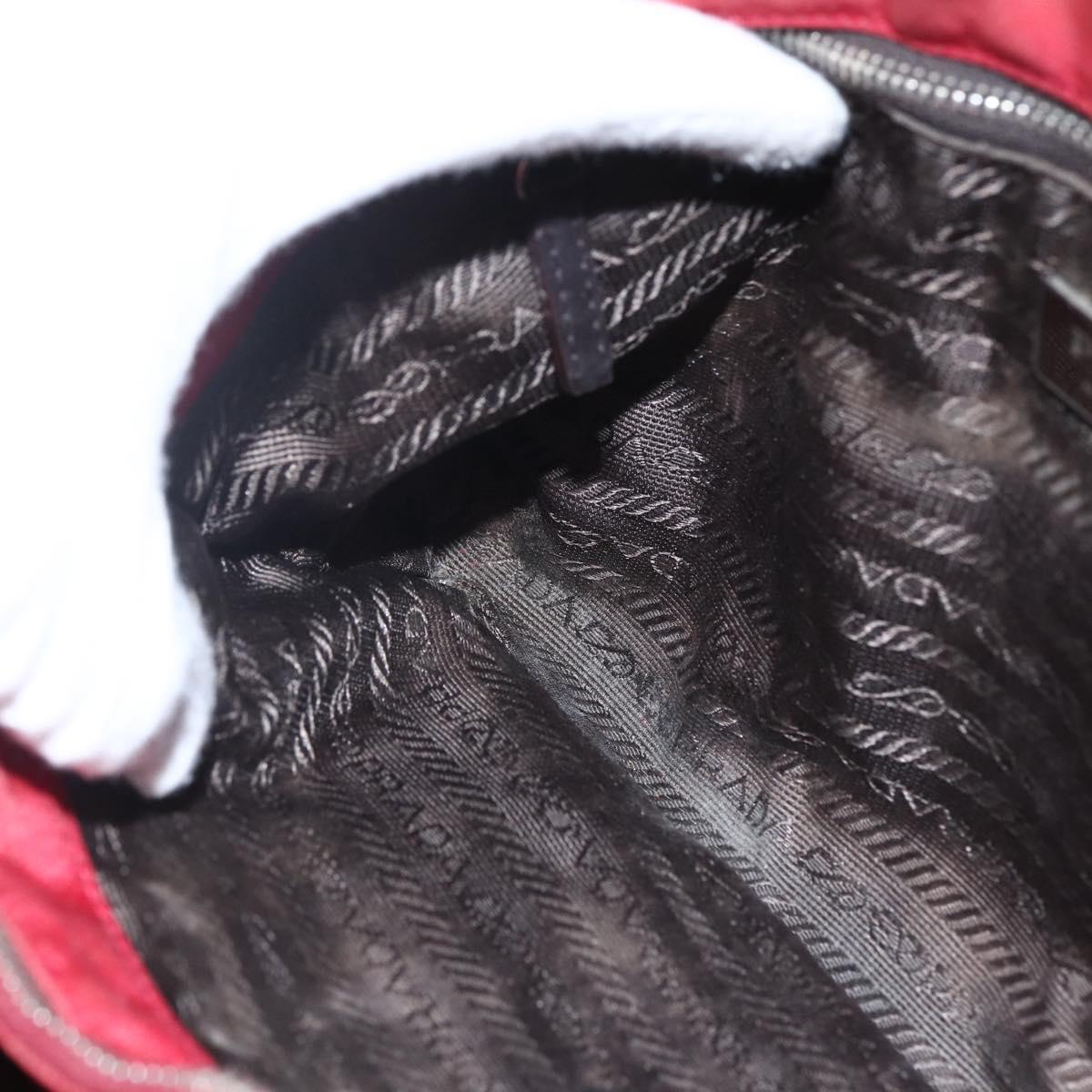 PRADA Hand Bag Nylon Red Silver Auth 170383