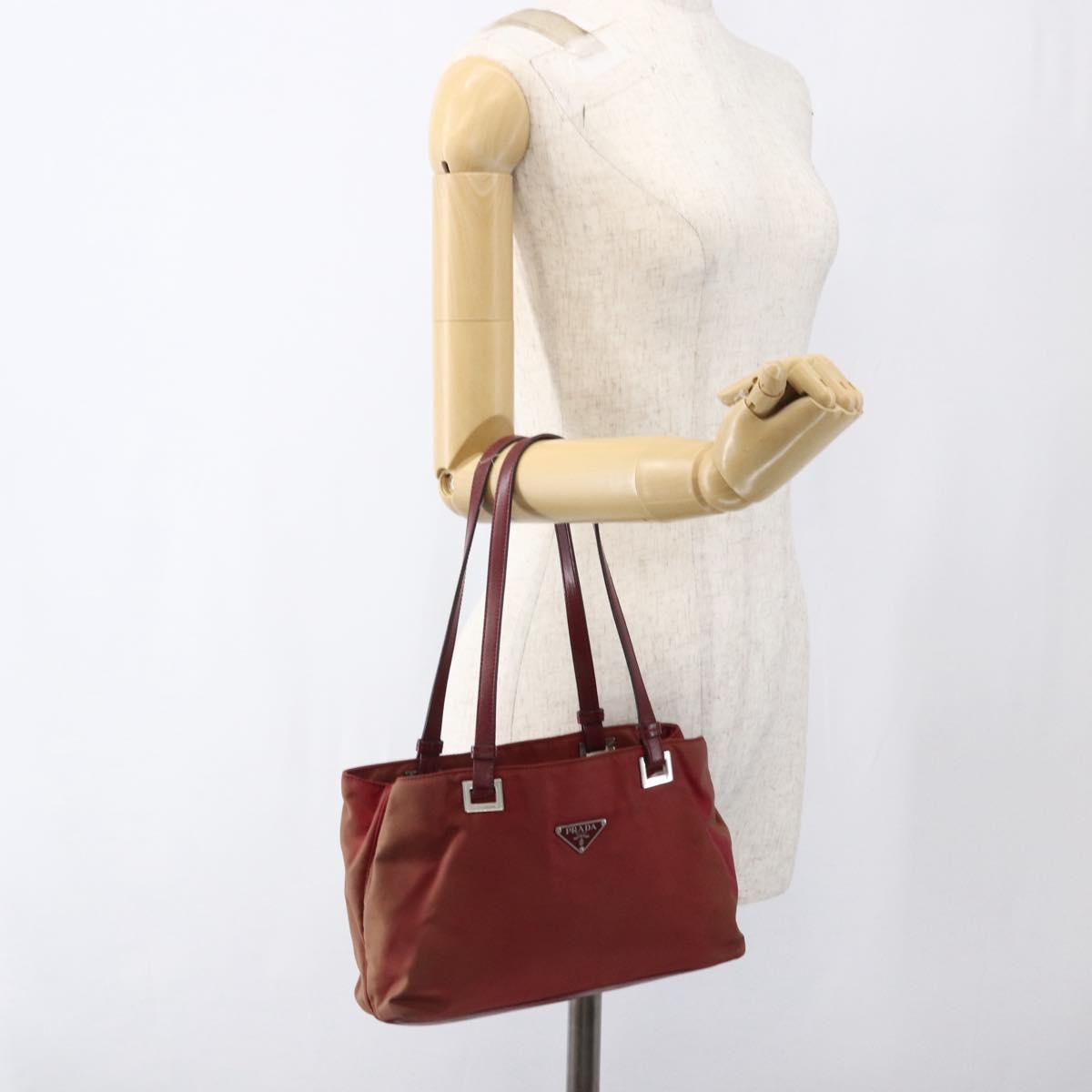 PRADA Hand Bag Nylon Red Silver Auth 170383