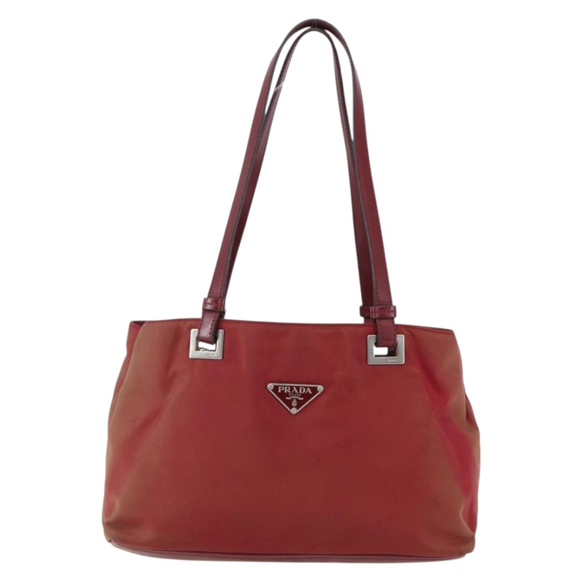 PRADA Hand Bag Nylon Red Silver Auth 170383