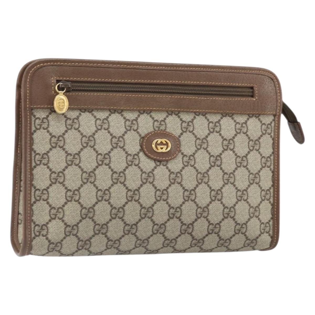 GUCCI GG Supreme Clutch Bag PVC Beige Gold 014 122 6063 4023 Auth 170384