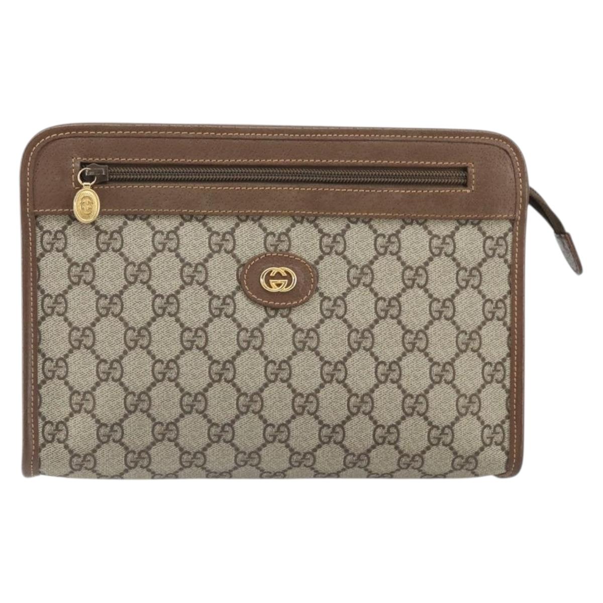 GUCCI GG Supreme Clutch Bag PVC Beige Gold 014 122 6063 4023 Auth 170384