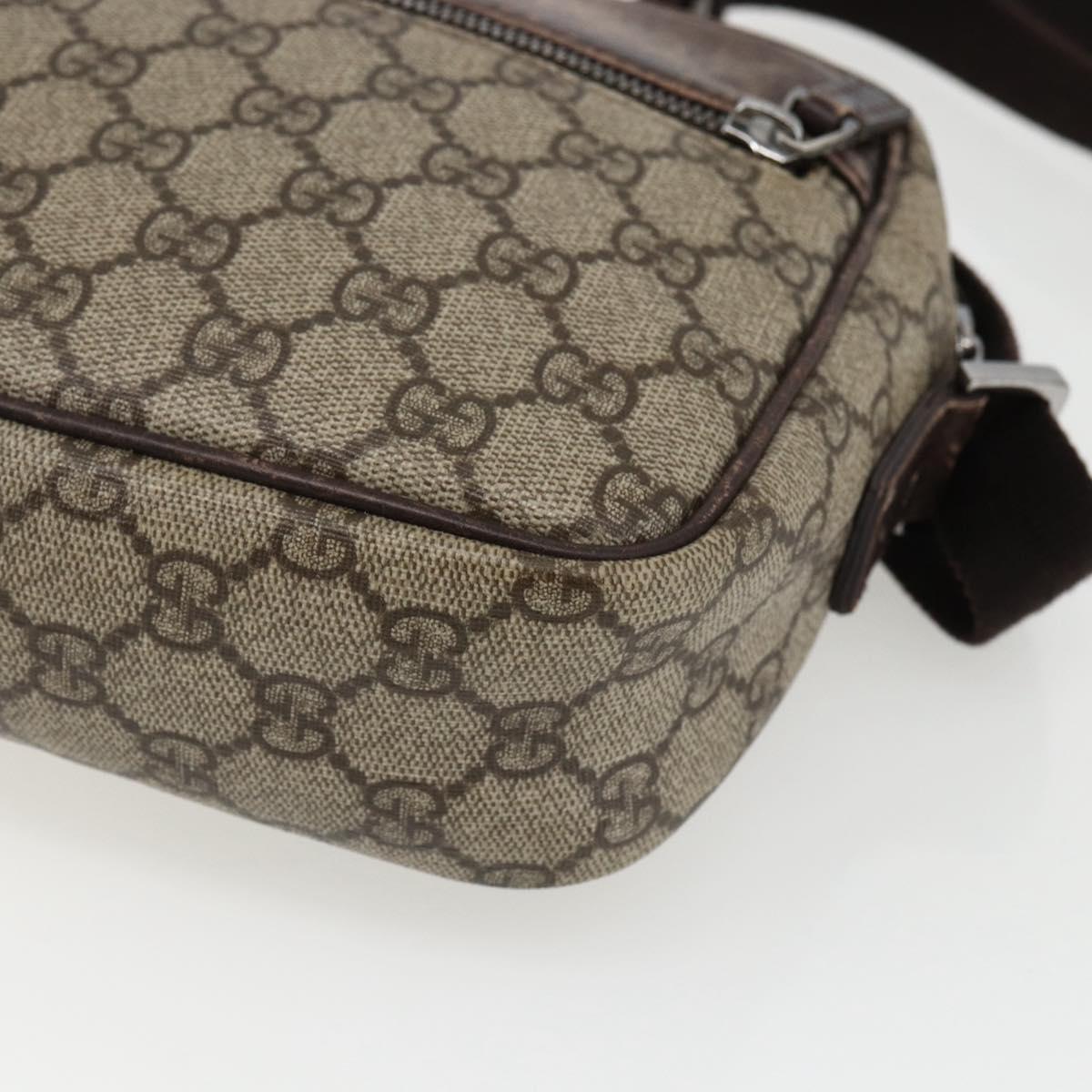 GUCCI GG Supreme Shoulder Bag PVC Beige Silver Auth 170385