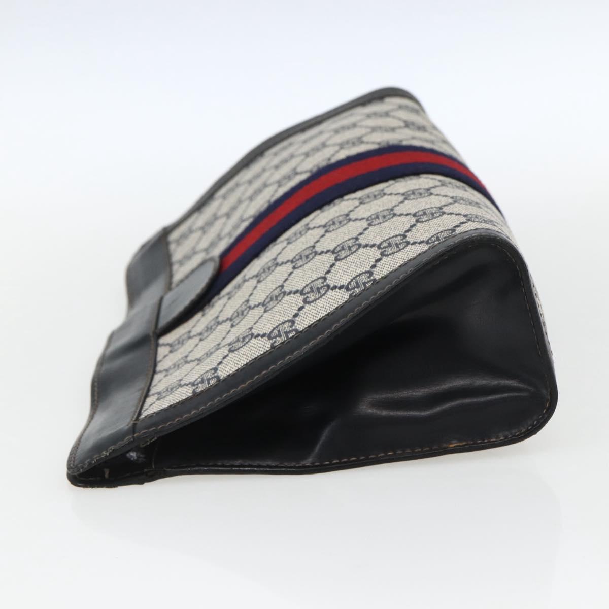 GUCCI GG Supreme Sherry Line Clutch Bag PVC Navy Red Auth 170386