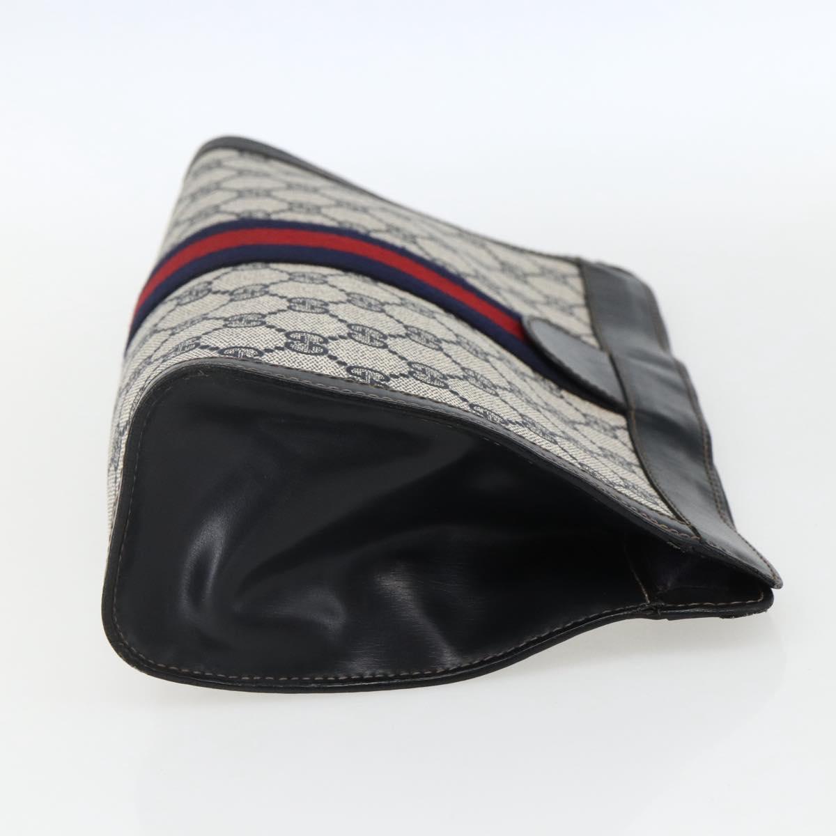 GUCCI GG Supreme Sherry Line Clutch Bag PVC Navy Red Auth 170386