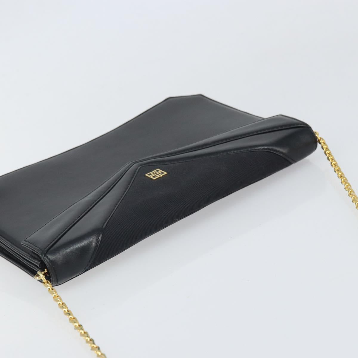 GIVENCHY Chain Shoulder Bag Leather Black Gold Auth 170389
