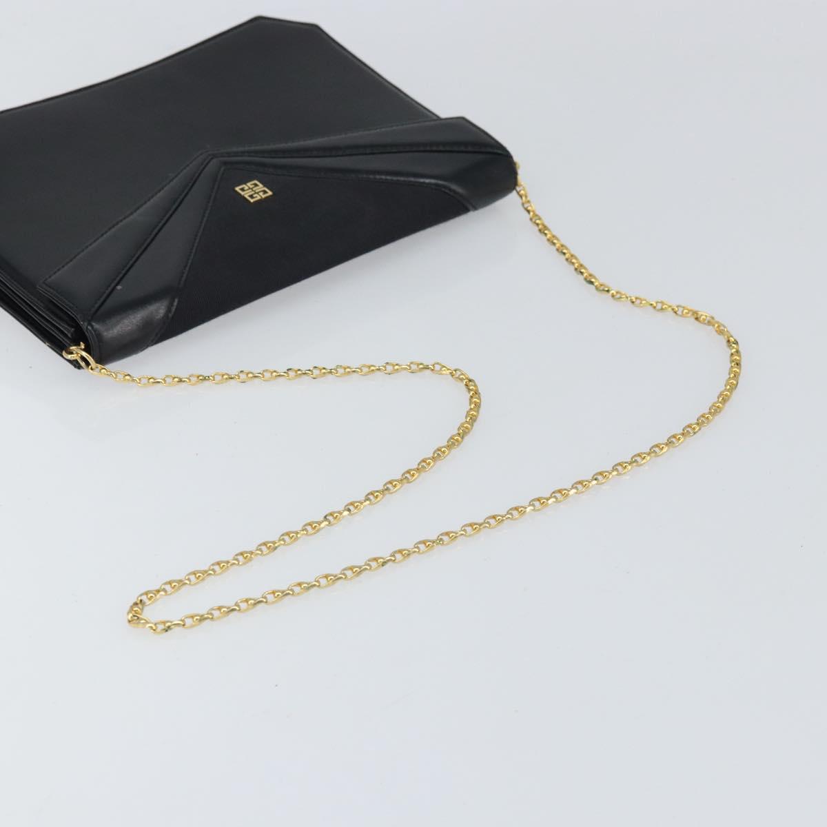 GIVENCHY Chain Shoulder Bag Leather Black Gold Auth 170389